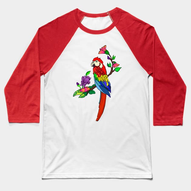 red macaw bird Baseball T-Shirt by JulietLake